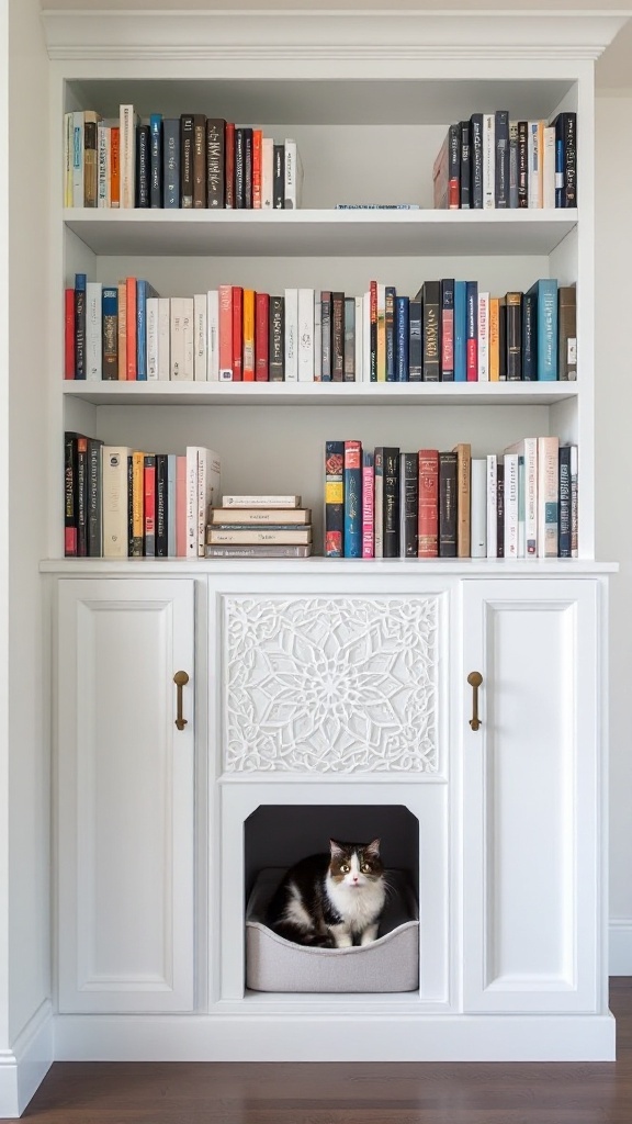 Custom Built-in Book Nook for cats as one of the  hidden cat litter boxes ideas