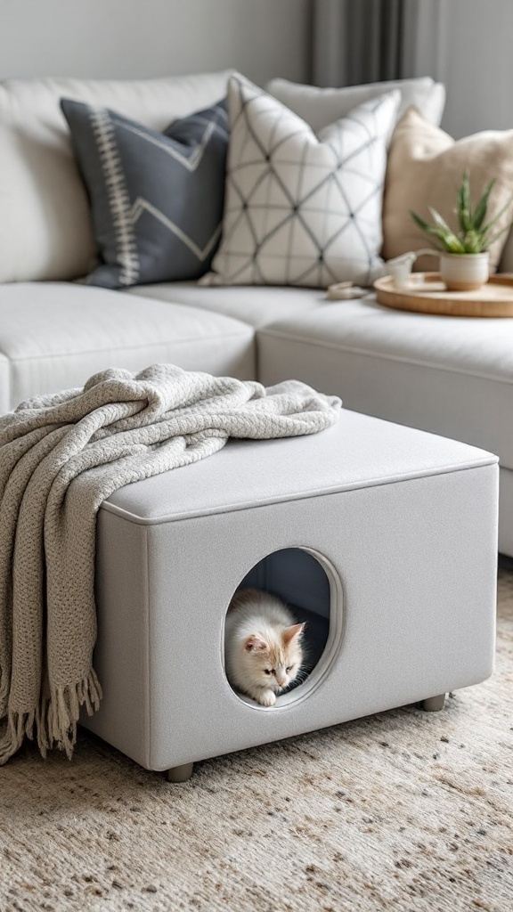 Sleek ottoman coach with hidden litter box for cats