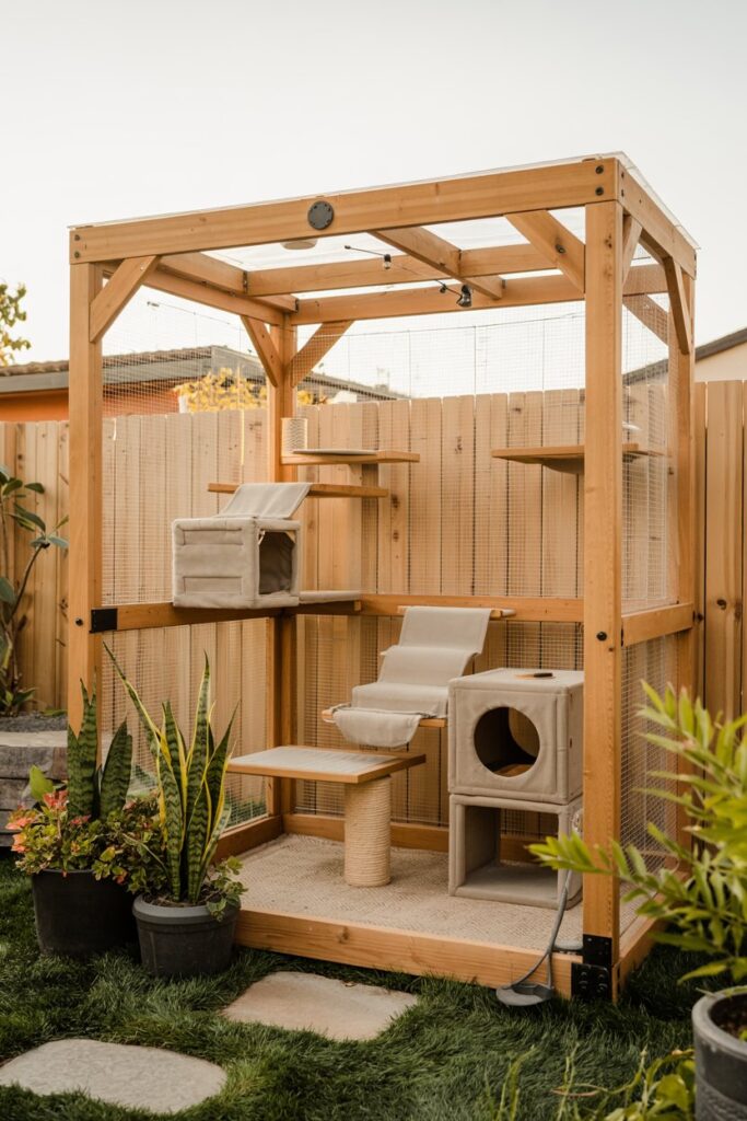 DIY minimalist catio with functional space