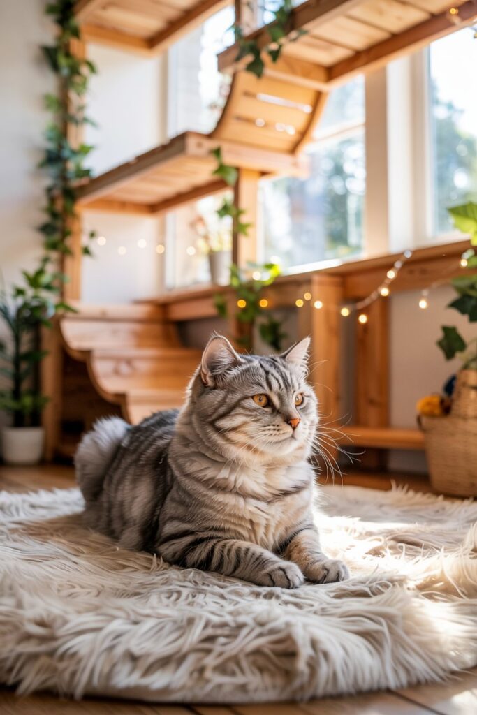 Functional catio design with climbing shelves and built-in lounging areas
