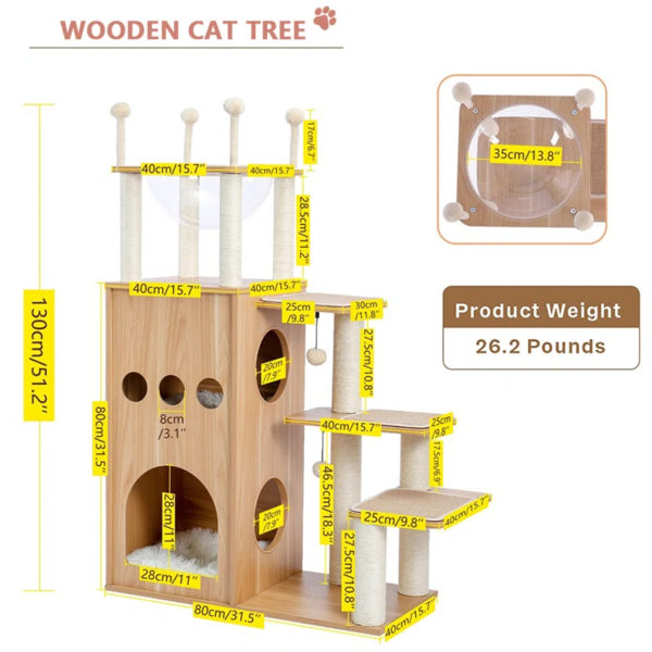 Tavion 42.5“ Wood Cat Trees,Cat Tower,Cat Trees for Large Cats - Image 6