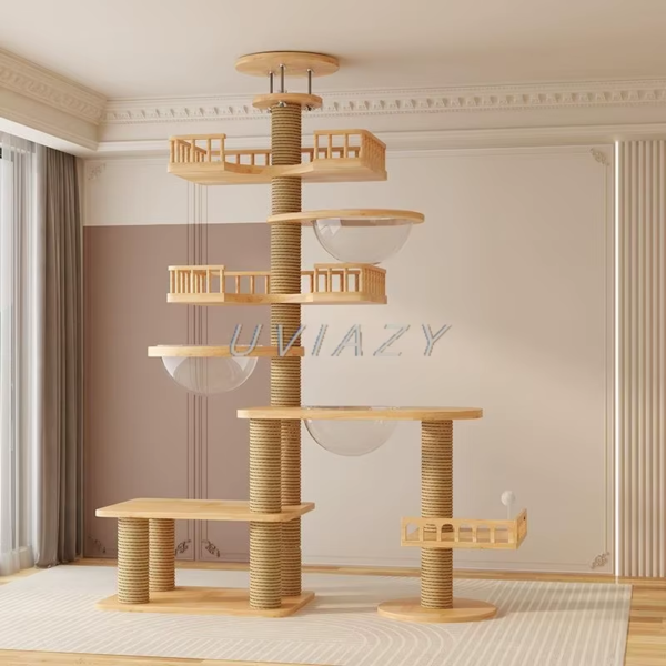 Multi-Level Floor-To-Ceiling Cat Tree Wood Climbing Frame - Height 250-270 Cm - Image 9
