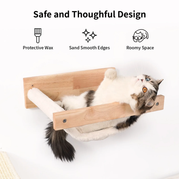 Mounting hardware and wood frame detail for cat wall hammock