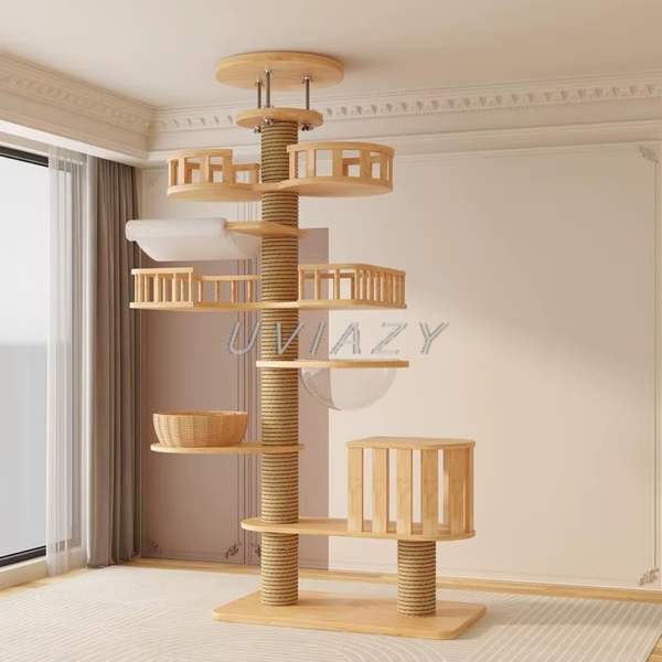 Multi-Level Floor-To-Ceiling Cat Tree Wood Climbing Frame - Height 250-270 Cm - Image 14