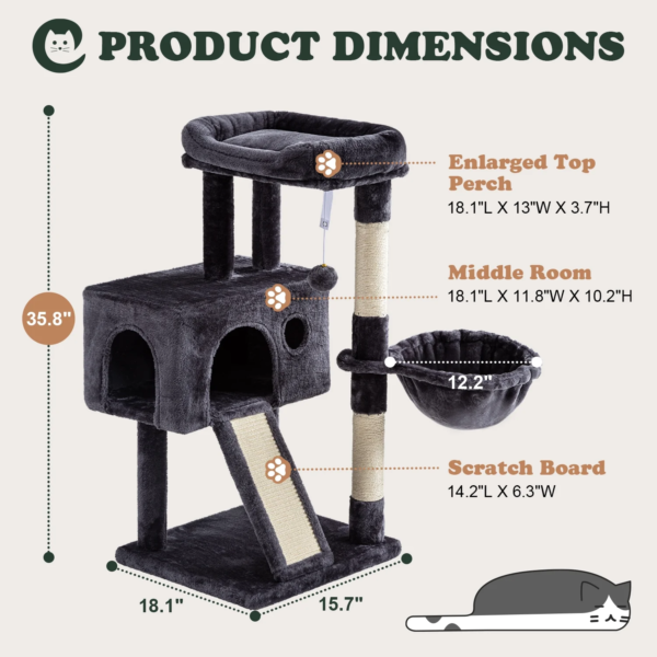 36 Inch Cat Tower Multi-Level Cat Tree with Scratching Posts Kitty Pet Play House, Dark Blue - Image 6