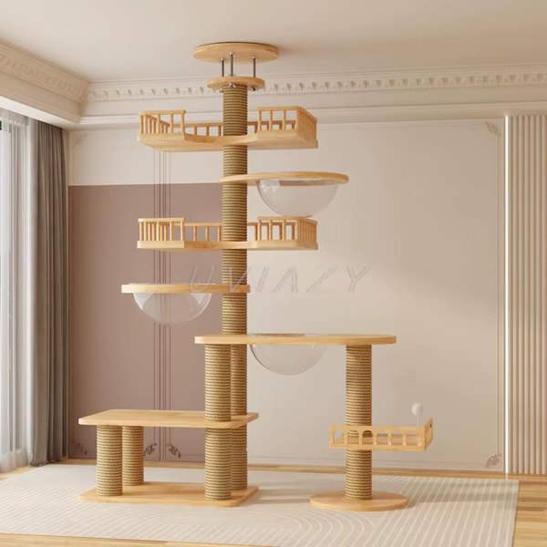 Multi-Level Floor-To-Ceiling Cat Tree Wood Climbing Frame - Height 250-270 Cm - Image 4