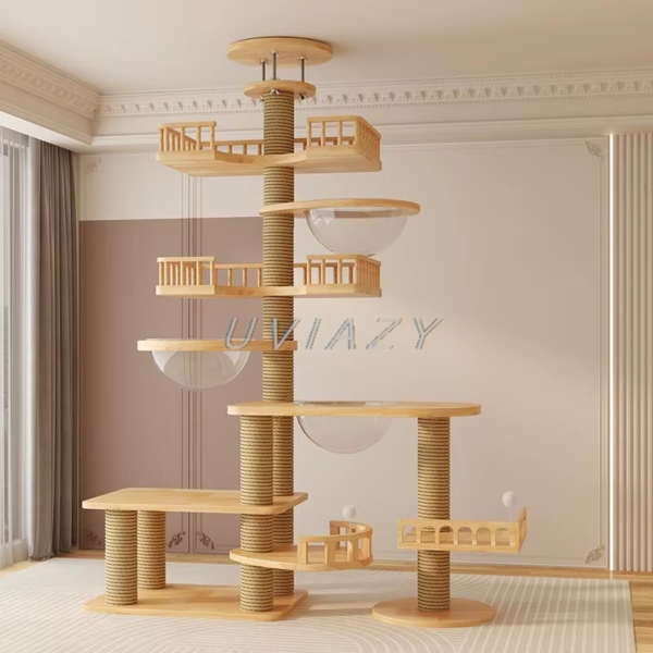 Multi-Level Floor-To-Ceiling Cat Tree Wood Climbing Frame - Height 250-270 Cm - Image 8