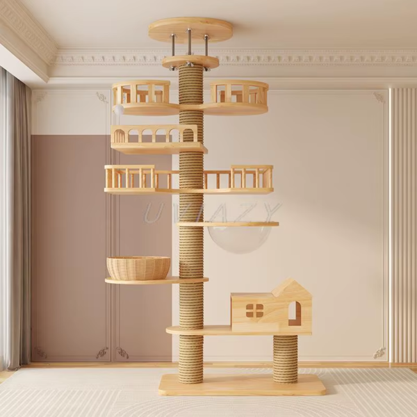 Multi-Level Floor-To-Ceiling Cat Tree Wood Climbing Frame - Height 250-270 Cm - Image 6