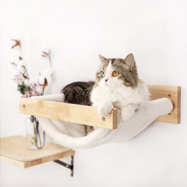 Soft sling fabric of the cat wall hammock shown with plush comfort
