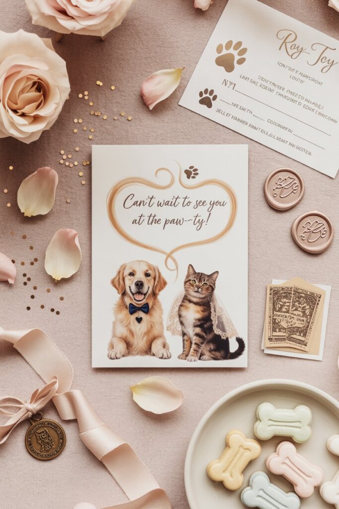 Cute dog and cat wedding invitations for pet lovers.