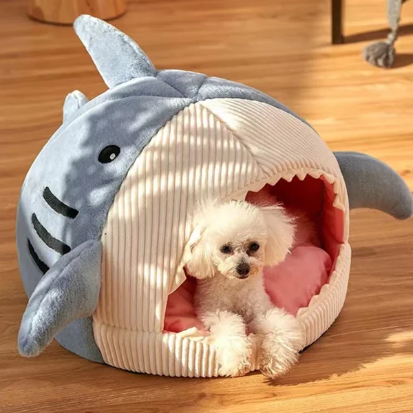 Premium Cartoon Shark Pet Cave Bed - Cozy Nest for Kittens and Puppies - Image 5