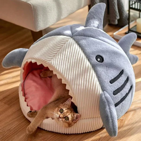 Premium Cartoon Shark Pet Cave Bed - Cozy Nest for Kittens and Puppies - Image 6