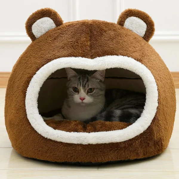 Soft cozy cat cave bed for indoor cats with plush lining and enclosed design