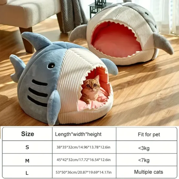 Premium Cartoon Shark Pet Cave Bed - Cozy Nest for Kittens and Puppies - Image 7