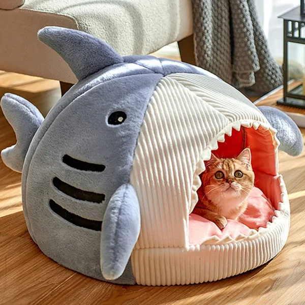 Premium Cartoon Shark Pet Cave Bed - Cozy Nest for Kittens and Puppies - Image 8
