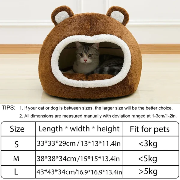 Warm enclosed cat bed for small pets with soft faux fur and anti-slip bottom