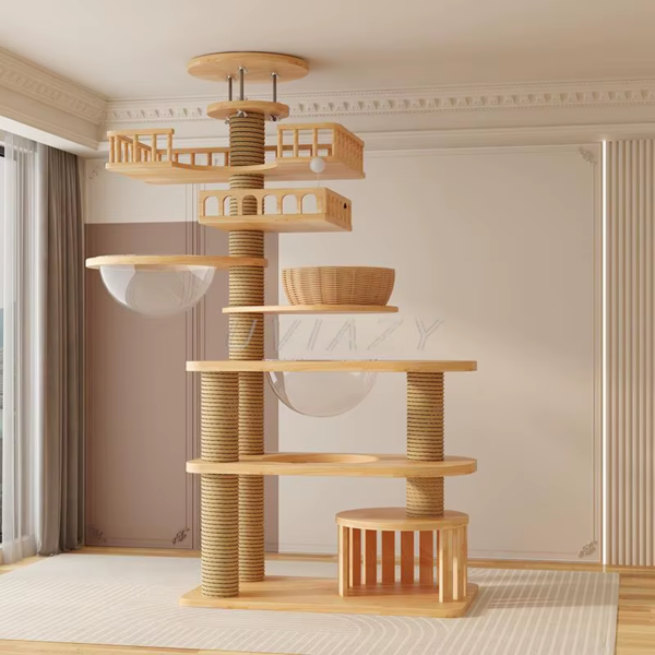 Multi-Level Floor-To-Ceiling Cat Tree Wood Climbing Frame - Height 250-270 Cm - Image 3