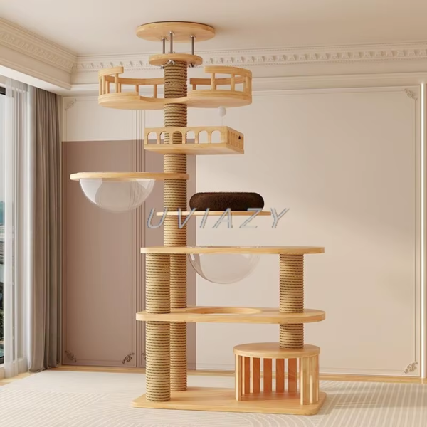 Multi-Level Floor-To-Ceiling Cat Tree Wood Climbing Frame - Height 250-270 Cm - Image 10