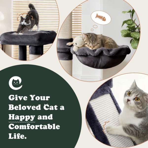 36 Inch Cat Tower Multi-Level Cat Tree with Scratching Posts Kitty Pet Play House, Dark Blue - Image 3