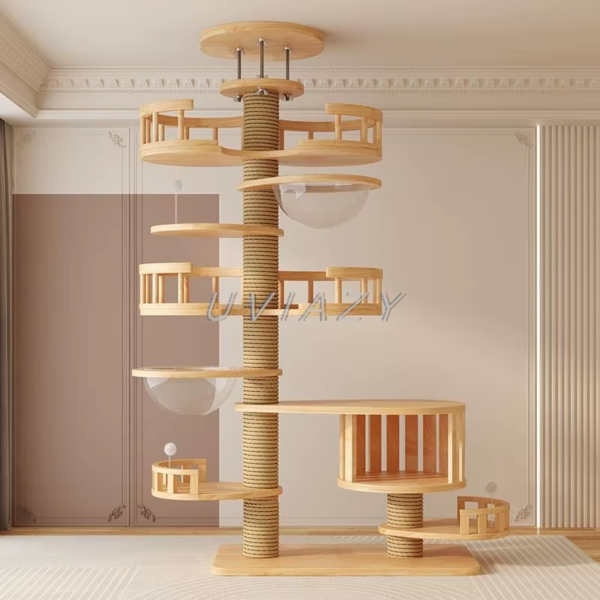 Multi-Level Floor-To-Ceiling Cat Tree Wood Climbing Frame - Height 250-270 Cm - Image 16
