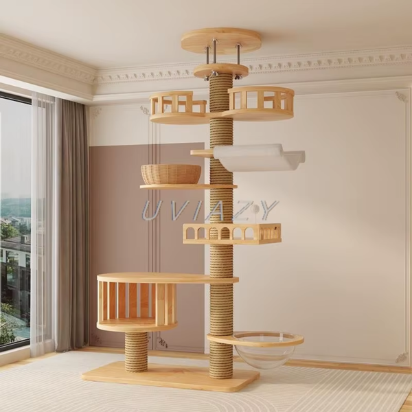 Multi-Level Floor-To-Ceiling Cat Tree Wood Climbing Frame - Height 250-270 Cm - Image 12