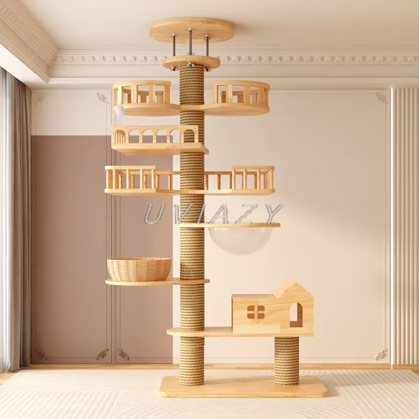 Multi-Level Floor-To-Ceiling Cat Tree Wood Climbing Frame - Height 250-270 Cm - Image 15