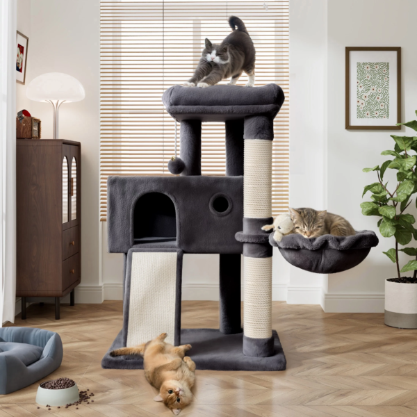 36 Inch Cat Tower Multi-Level Cat Tree with Scratching Posts Kitty Pet Play House, Dark Blue - Image 2