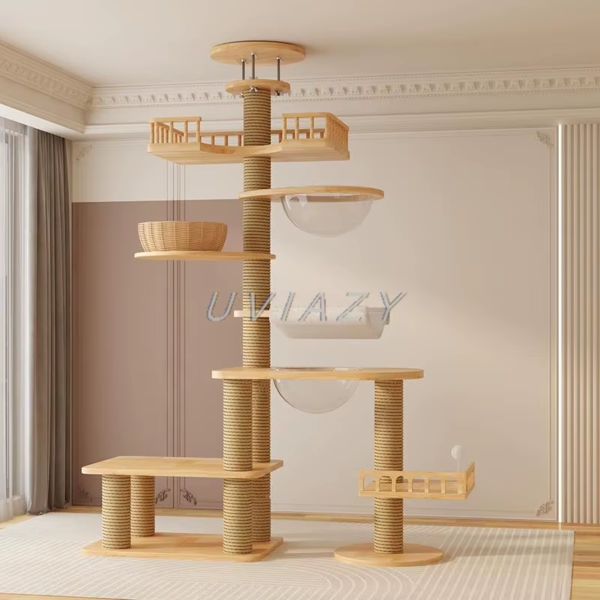Multi-Level Floor-To-Ceiling Cat Tree Wood Climbing Frame - Height 250-270 Cm - Image 13