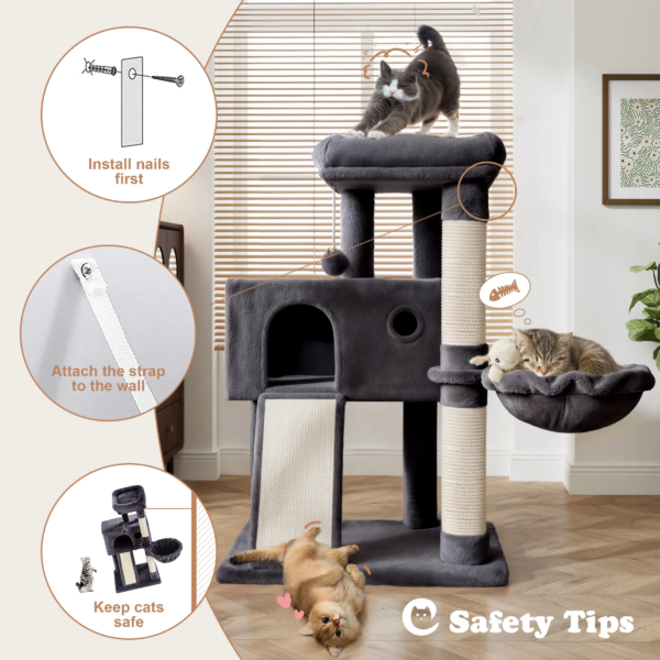 36 Inch Cat Tower Multi-Level Cat Tree with Scratching Posts Kitty Pet Play House, Dark Blue - Image 4