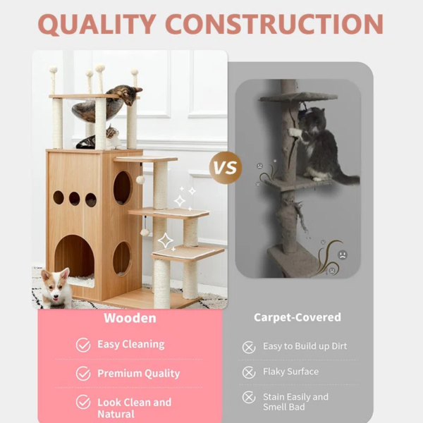 Tavion 42.5“ Wood Cat Trees,Cat Tower,Cat Trees for Large Cats - Image 8