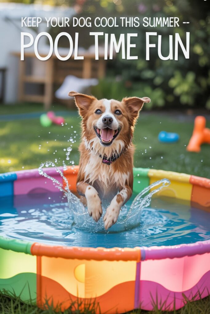 Active dog cooling down in a splash-friendly pool designed for pets.