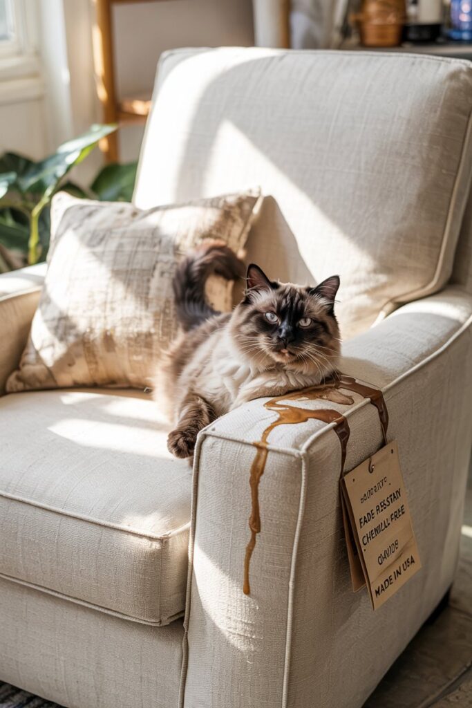 Revolution ‘Sandstone Linen’ armchair—fade-resistant Smart Pet Home fabric that beads spills