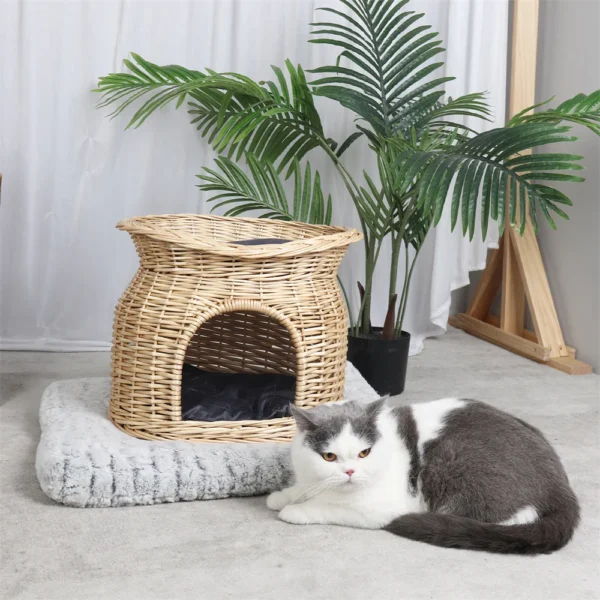 Eco-friendly rattan cat house perfect for boho home décor