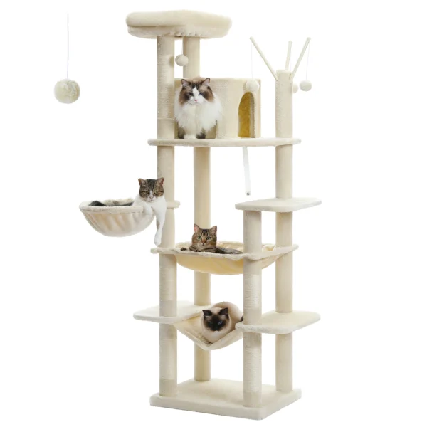 Tall Cat Tree for Large Indoor Cats – Multi-Level Tower with Perches & Scratching Posts - Image 9