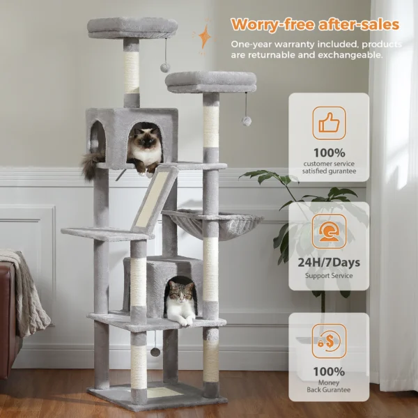 Tall Cat Tree for Large Indoor Cats – Multi-Level Tower with Perches & Scratching Posts - Image 4