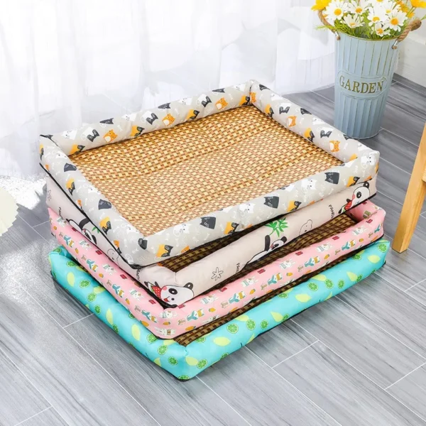 Summer pet bed with breathable fabric and rattan look