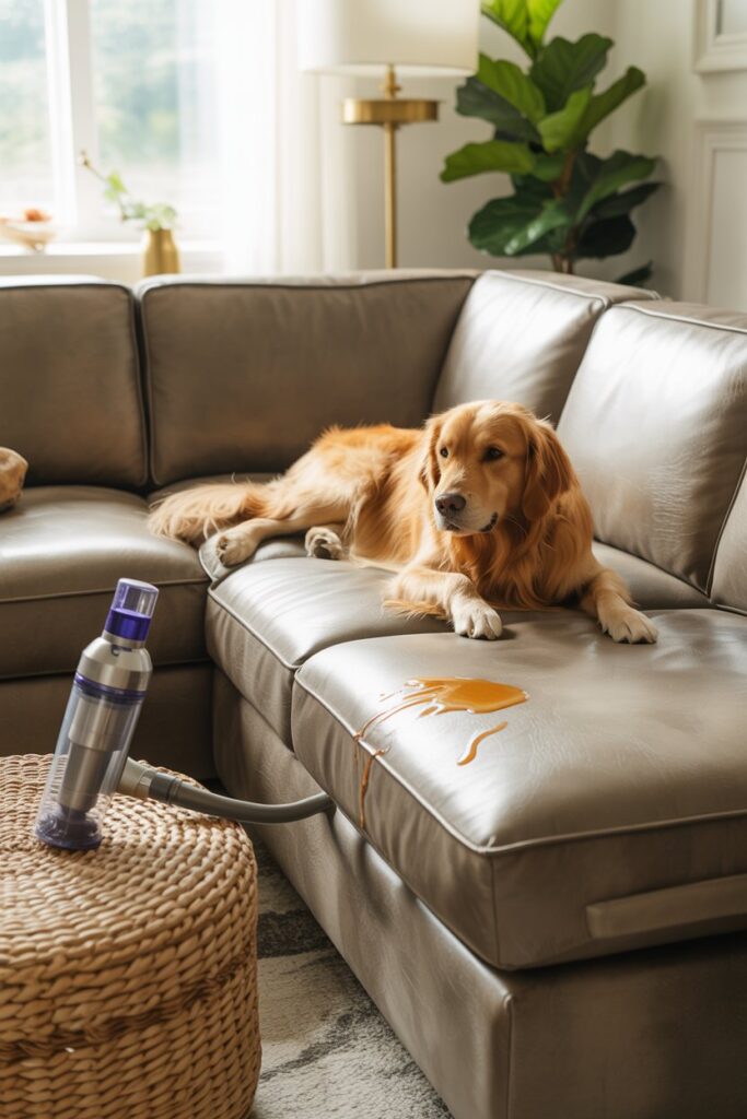 Dove-gray microfiber sectional—high-rub-count Performance Fabric Upholstery that resists claws