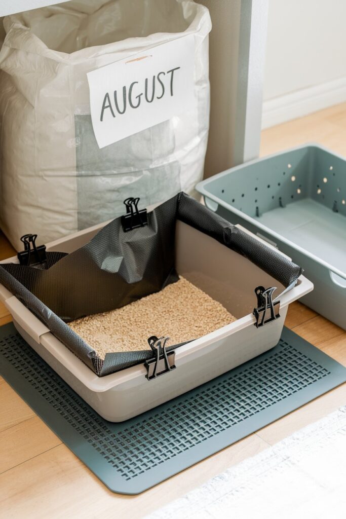 Upcycled litter box accessories that save money and reduce mess