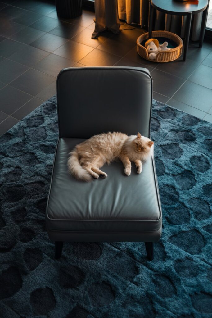 A modern pet-friendly home with dark wood floors and a sleek aesthetic that hides messes.