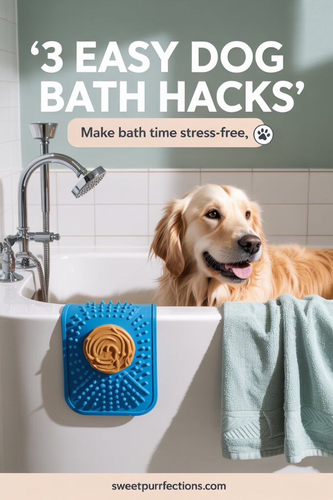 Easy dog grooming tip for stress-free bath time with a suction lick mat