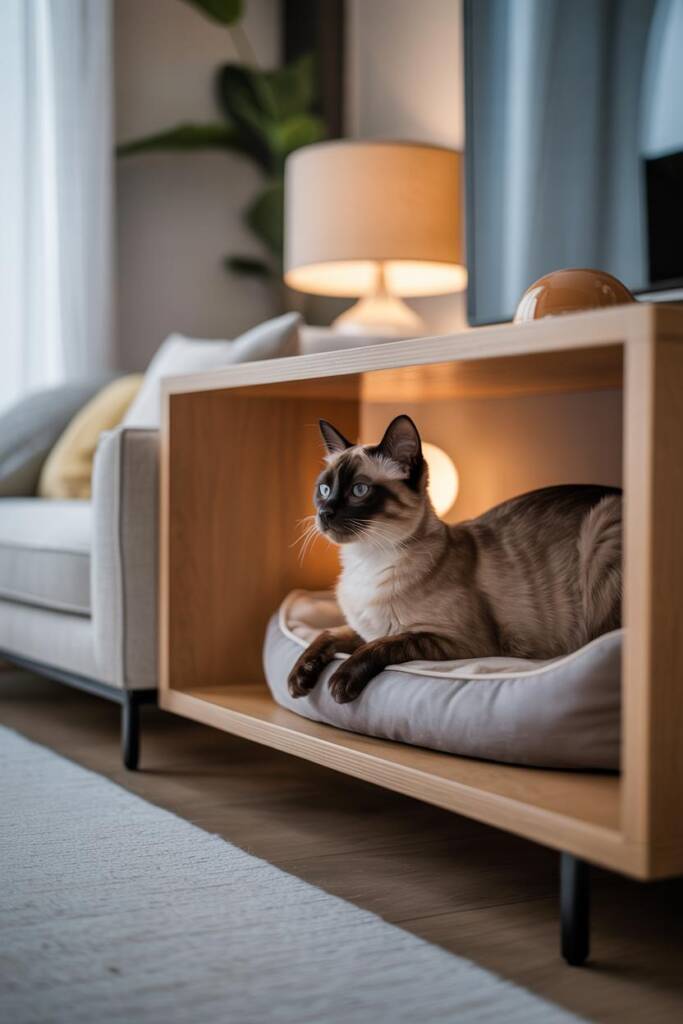 Pet furniture that blends with modern home decor for space optimization.