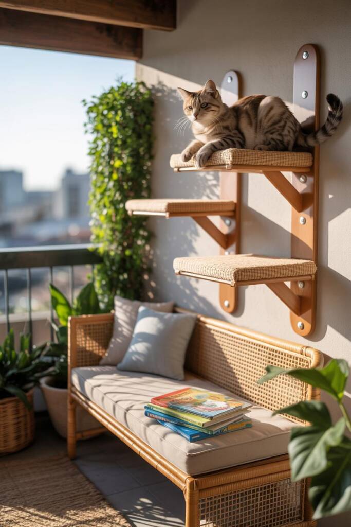 Transform story time with a cat tree that doubles as a reading nook. Kids read below while cats perch above, creating cozy sh