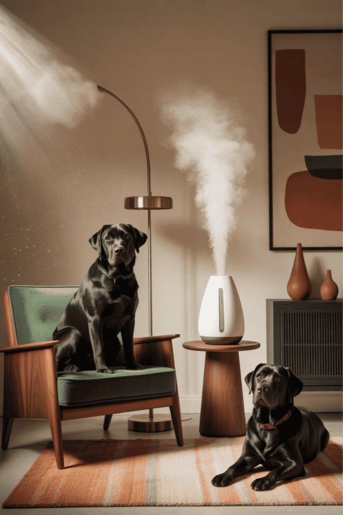 Image showing 2 labradors and a dehumidifier