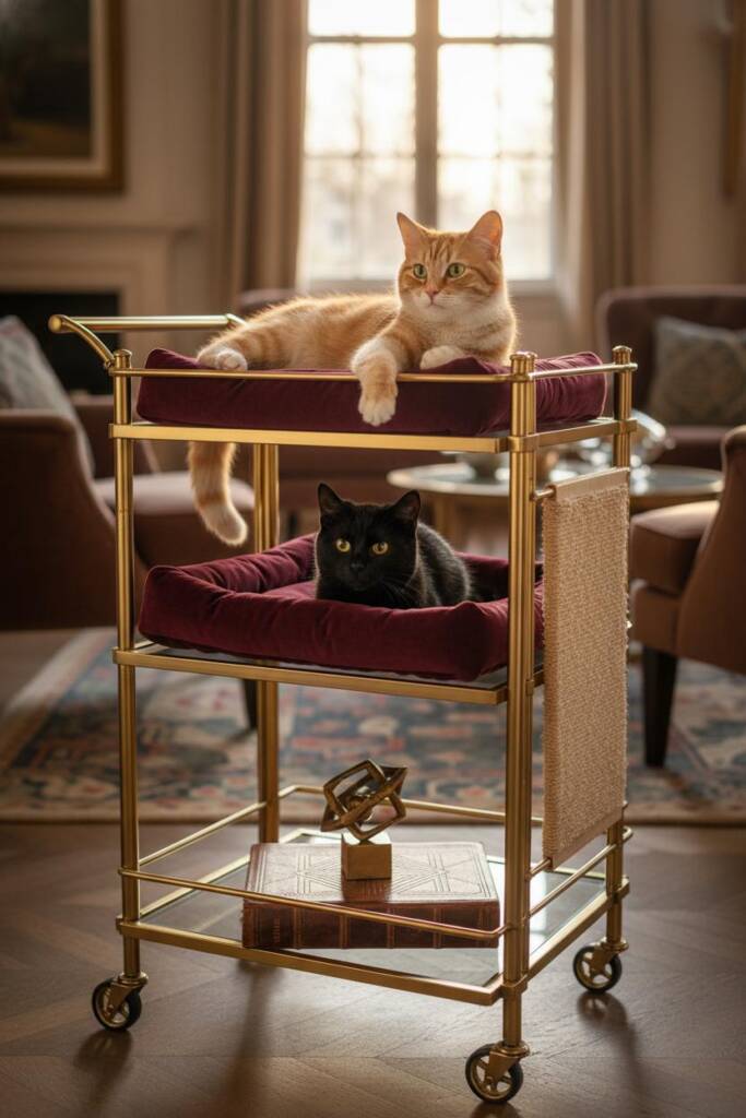 pet-furnituregreat-gatsby-glass-and-gold-bar-cart-cat-bed-bar-cart-cat-bed-one image