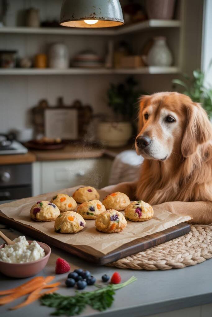 Soft, warm-toned photograph of golden-brown puffy treats on a parchment-lined baking sheet just out of the oven. The puffs sh