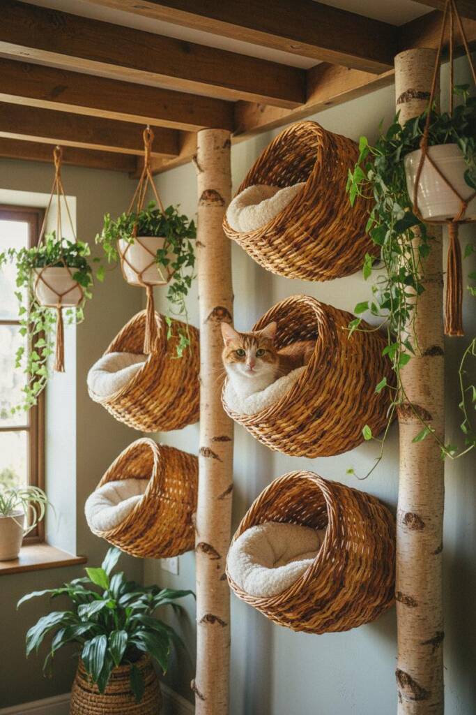 Hand-woven willow basket pods in honey-brown tones with Van Gogh's characteristic woven texture like his basket still life pa