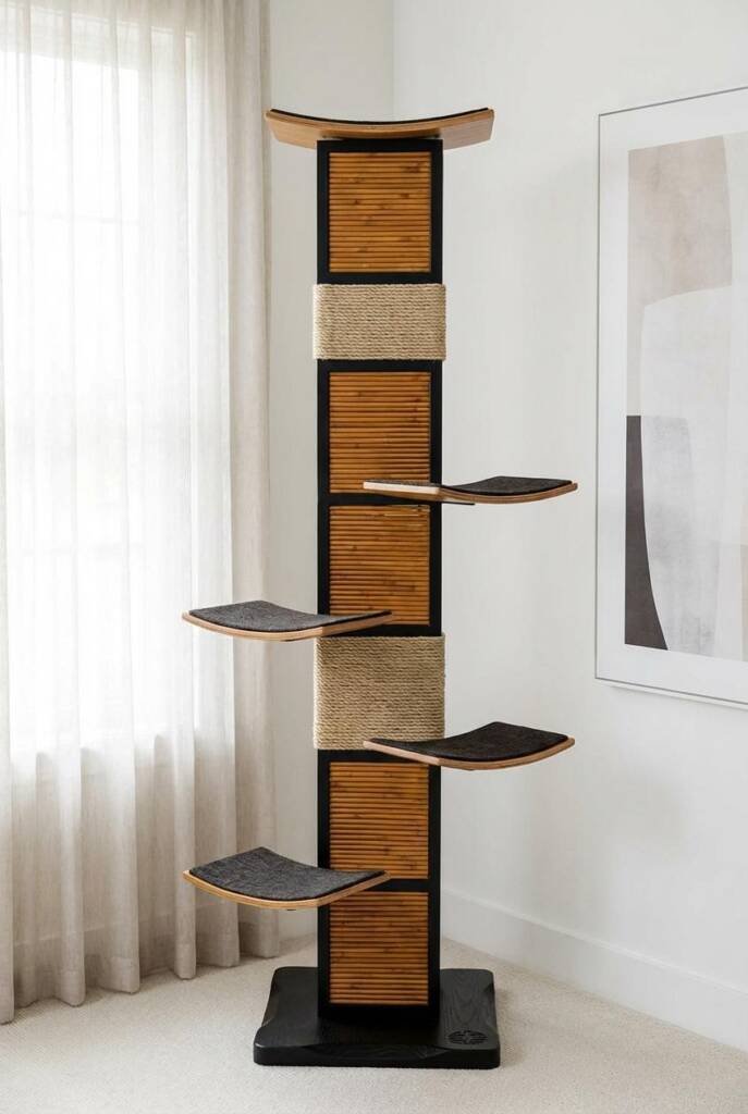 Boutique room corner with impressive vertical tower sculpture (7 feet tall, 24 inch base) - alternating substantial sections