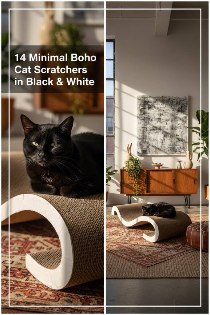 Artistic low angle view of sleek wave-curved cardboard lounger with matte black exterior and stark white corrugated interior