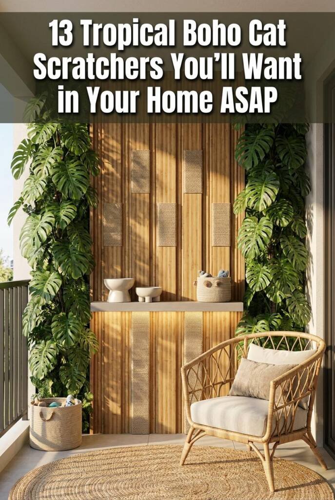 Striking bamboo-and-monstera living wall built for scratching, with vertical bamboo panels arranged like rhythmic stripes, ea