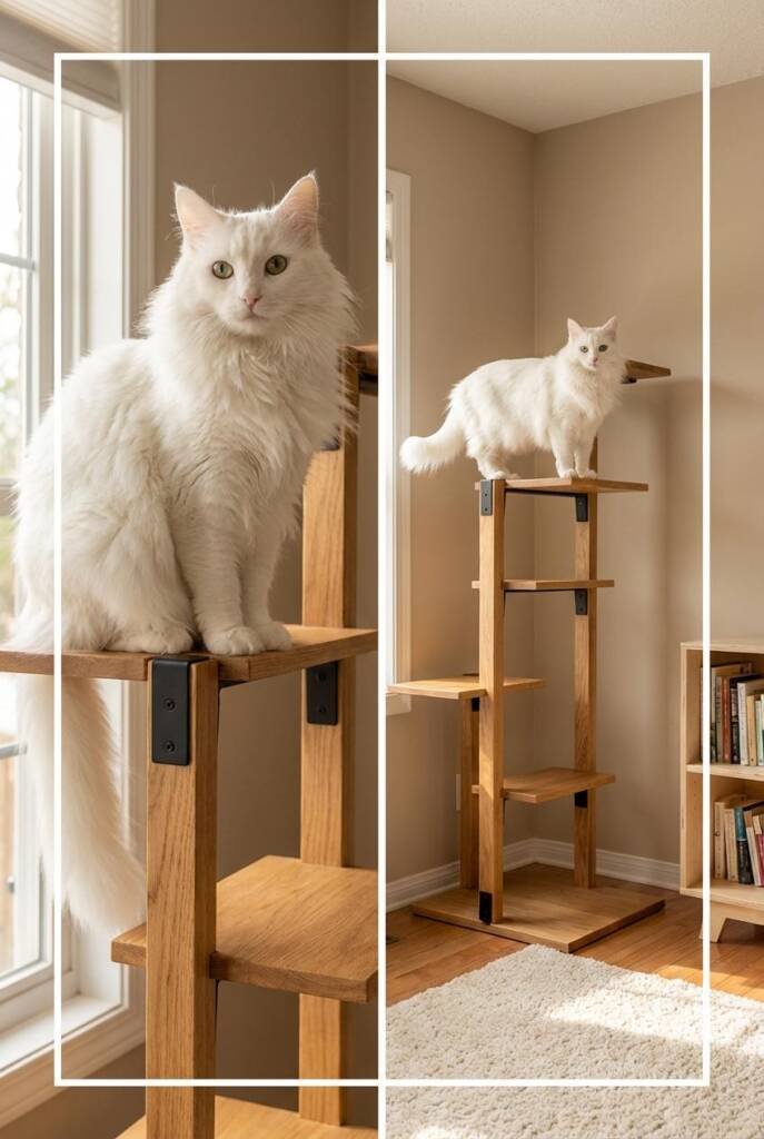 White Norwegian Forest Cat positioned on a raised surface to emphasize strength, balance, and natural build common in hardy w